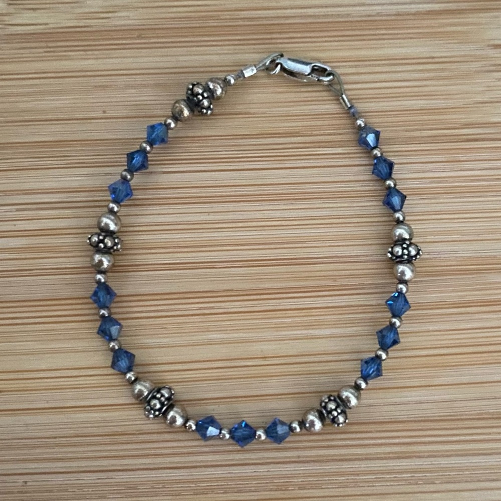 925 Sterling Silver Blue Beaded Bracelet